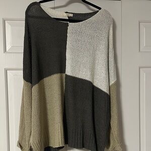 easel Colorblock Crewneck Sweater in Cream, Gray, Olive